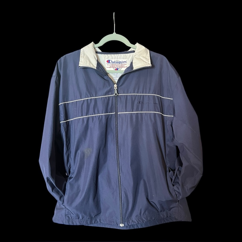 Champion 90s Vintage Blue White Windbreaker Jacket Sz S